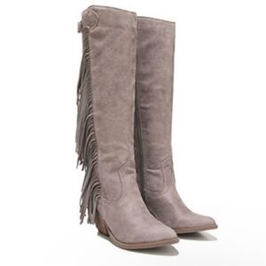 Carlos Santana Lever Doe Fringe Boots Gray Suede Western Cowgirl Festive 9.5 M
